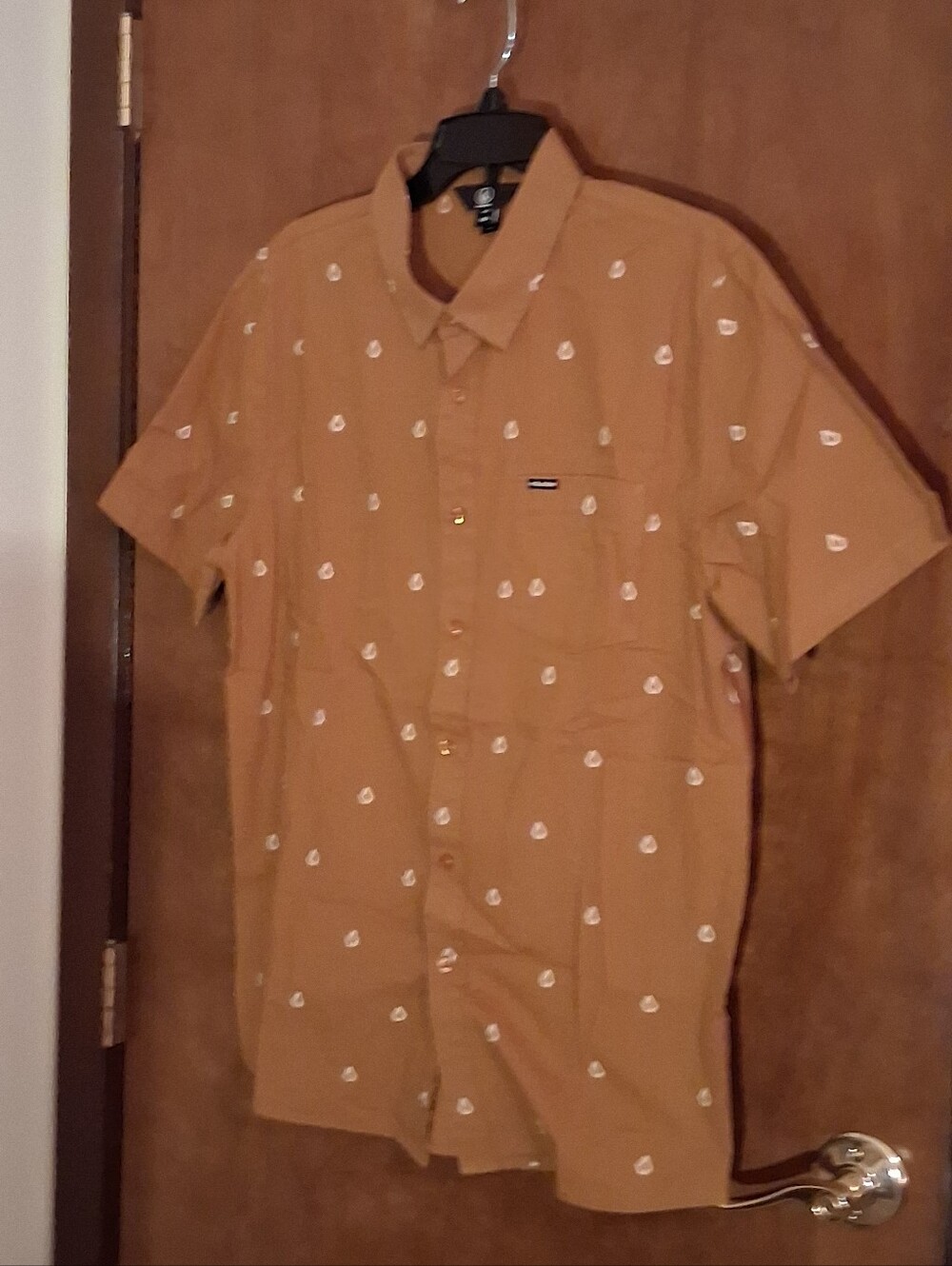 Volcom Shirt Mens Large Brown Teardrop Print Short Sleeve Button Up Skate Surf